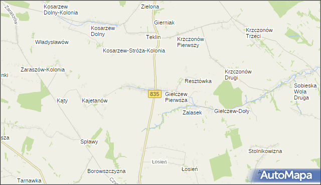 mapa Giełczew gmina Wysokie, Giełczew gmina Wysokie na mapie Targeo