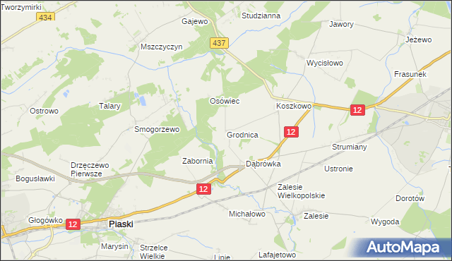 mapa Grodnica gmina Borek Wielkopolski, Grodnica gmina Borek Wielkopolski na mapie Targeo
