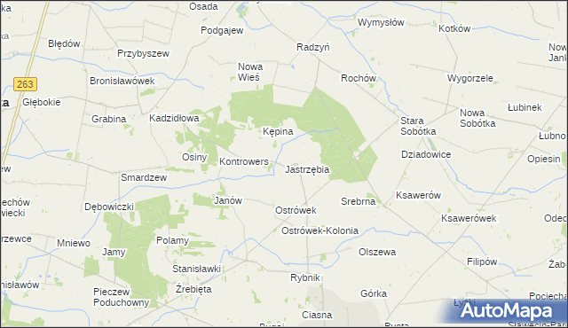 mapa Jastrzębia gmina Grabów, Jastrzębia gmina Grabów na mapie Targeo