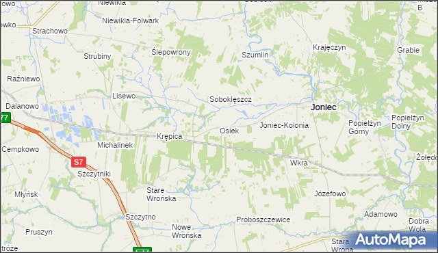 mapa Osiek gmina Joniec, Osiek gmina Joniec na mapie Targeo