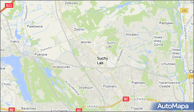 mapa Suchy Las powiat poznański, Suchy Las powiat poznański na mapie Targeo