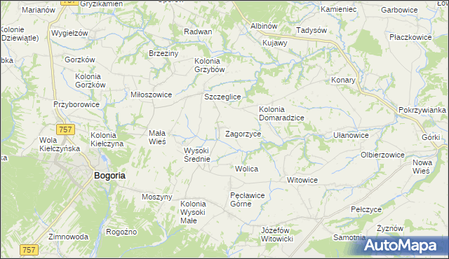 mapa Zagorzyce gmina Bogoria, Zagorzyce gmina Bogoria na mapie Targeo