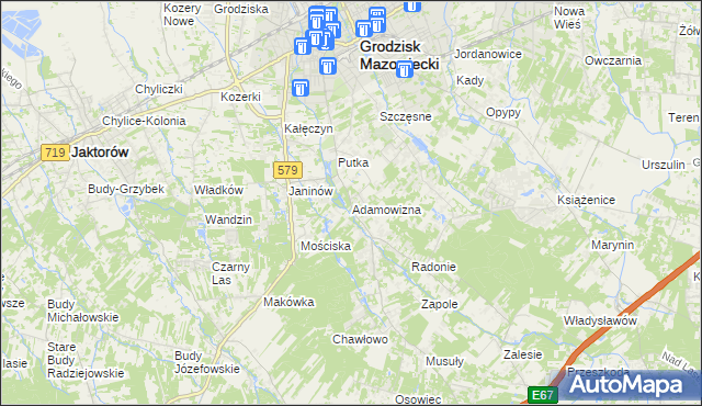 mapa Adamowizna gmina Grodzisk Mazowiecki, Adamowizna gmina Grodzisk Mazowiecki na mapie Targeo
