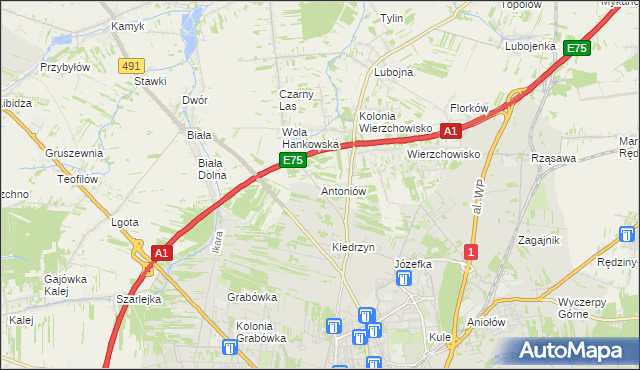 mapa Antoniów gmina Mykanów, Antoniów gmina Mykanów na mapie Targeo