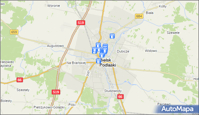 mapa Bielsk Podlaski, Bielsk Podlaski na mapie Targeo