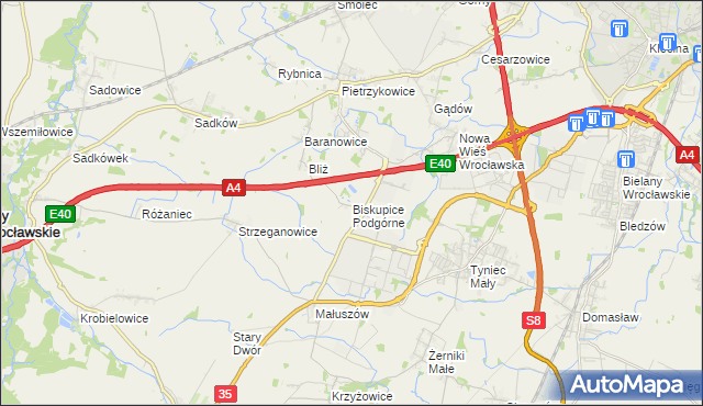 mapa Biskupice Podgórne, Biskupice Podgórne na mapie Targeo
