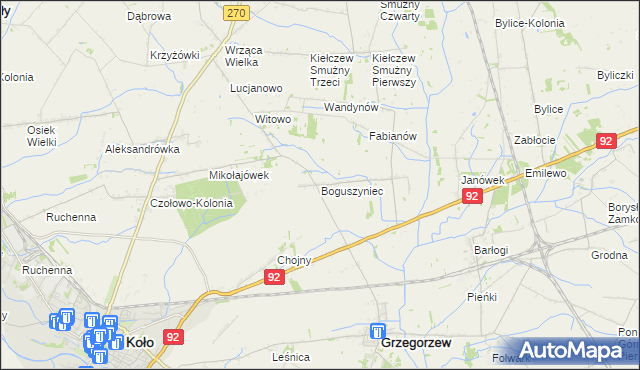 mapa Boguszyniec gmina Grzegorzew, Boguszyniec gmina Grzegorzew na mapie Targeo