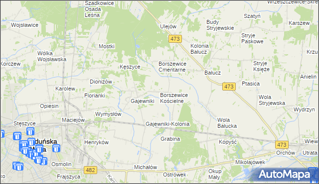 mapa Borszewice Kościelne, Borszewice Kościelne na mapie Targeo