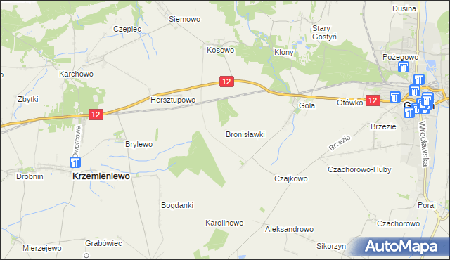 mapa Bronisławki gmina Gostyń, Bronisławki gmina Gostyń na mapie Targeo