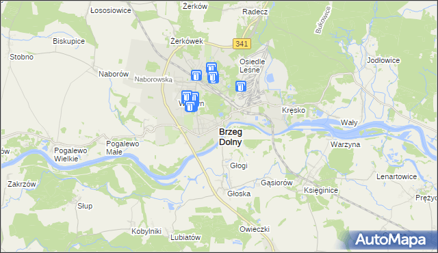mapa Brzeg Dolny, Brzeg Dolny na mapie Targeo