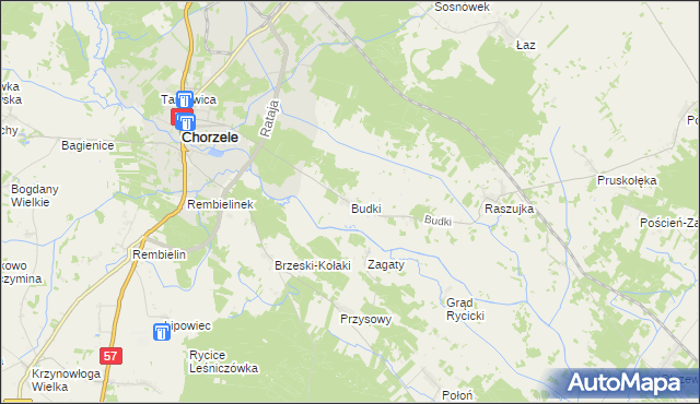 mapa Budki gmina Chorzele, Budki gmina Chorzele na mapie Targeo