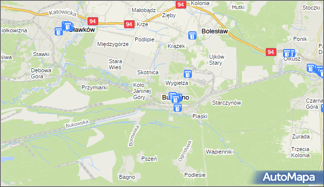 mapa Bukowno powiat olkuski, Bukowno powiat olkuski na mapie Targeo