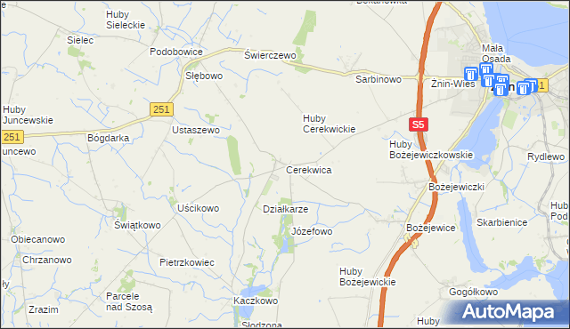 mapa Cerekwica gmina Żnin, Cerekwica gmina Żnin na mapie Targeo