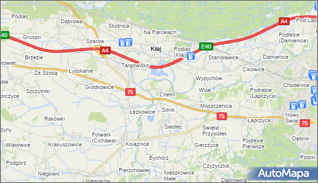 mapa Chełm gmina Bochnia, Chełm gmina Bochnia na mapie Targeo