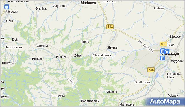 mapa Chodakówka, Chodakówka na mapie Targeo