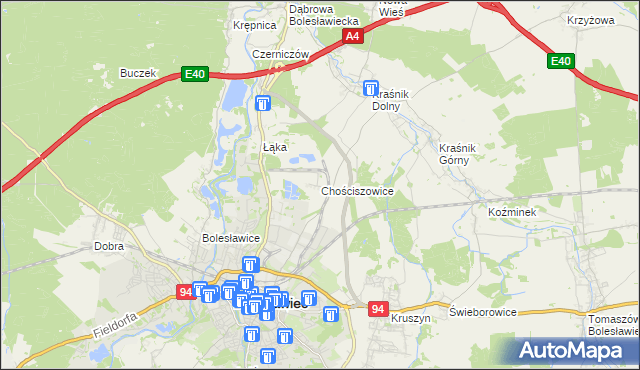 mapa Chościszowice, Chościszowice na mapie Targeo