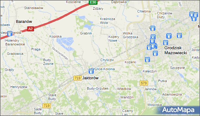 mapa Chyliczki gmina Jaktorów, Chyliczki gmina Jaktorów na mapie Targeo