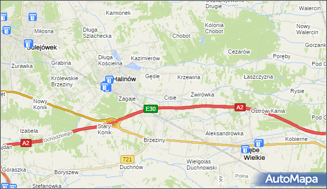 mapa Cisie gmina Halinów, Cisie gmina Halinów na mapie Targeo