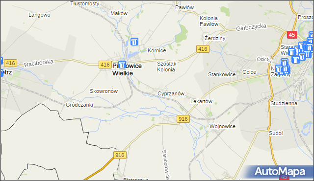 mapa Cyprzanów, Cyprzanów na mapie Targeo