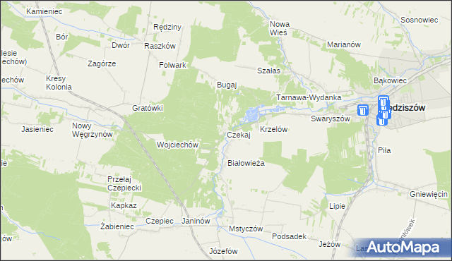 mapa Czekaj gmina Sędziszów, Czekaj gmina Sędziszów na mapie Targeo