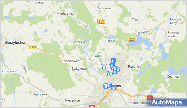 mapa Dąbki gmina Bytów, Dąbki gmina Bytów na mapie Targeo