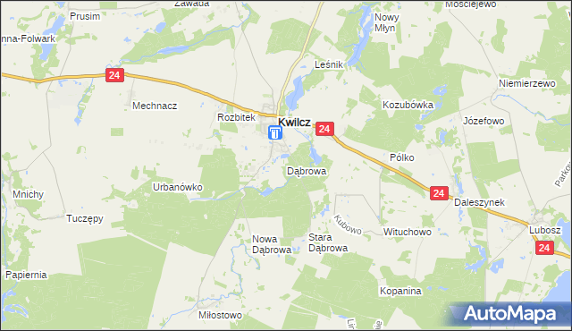 mapa Dąbrowa gmina Kwilcz, Dąbrowa gmina Kwilcz na mapie Targeo