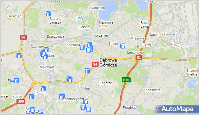mapa Dąbrowa Górnicza, Dąbrowa Górnicza na mapie Targeo
