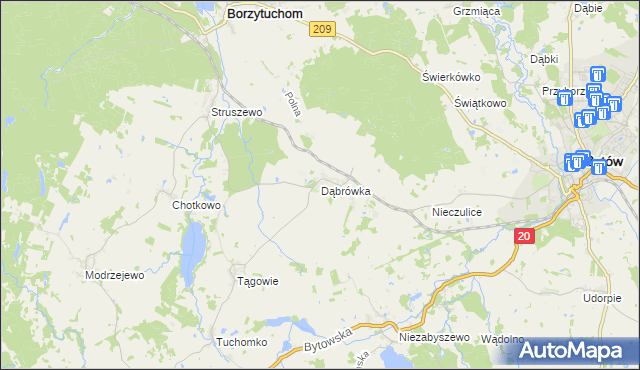 mapa Dąbrówka gmina Borzytuchom, Dąbrówka gmina Borzytuchom na mapie Targeo
