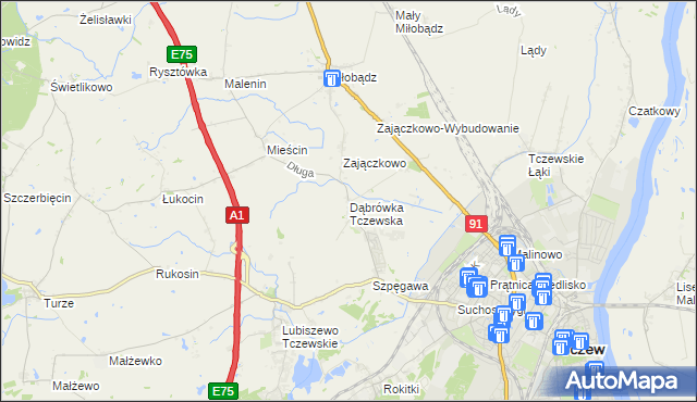 mapa Dąbrówka Tczewska, Dąbrówka Tczewska na mapie Targeo