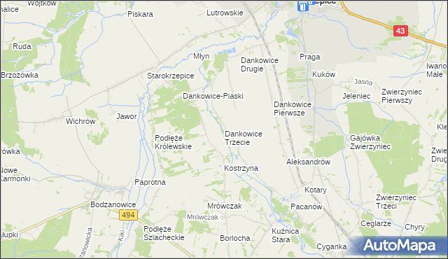 mapa Dankowice Trzecie, Dankowice Trzecie na mapie Targeo