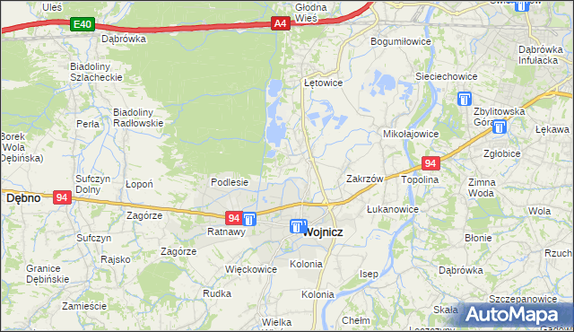 mapa Dębina Zakrzowska, Dębina Zakrzowska na mapie Targeo