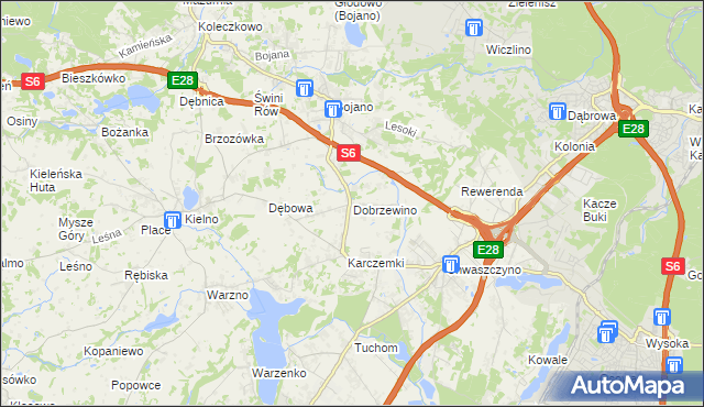 mapa Dobrzewino, Dobrzewino na mapie Targeo