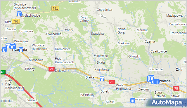 mapa Filipowice gmina Krzeszowice, Filipowice gmina Krzeszowice na mapie Targeo