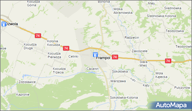 mapa Frampol powiat biłgorajski, Frampol powiat biłgorajski na mapie Targeo