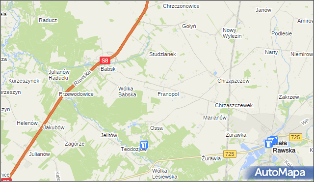 mapa Franopol gmina Biała Rawska, Franopol gmina Biała Rawska na mapie Targeo