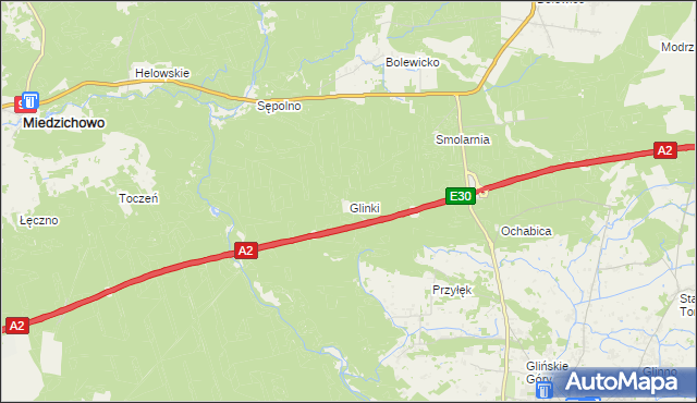 mapa Glinki gmina Miedzichowo, Glinki gmina Miedzichowo na mapie Targeo