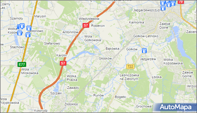 mapa Głosków gmina Piaseczno, Głosków gmina Piaseczno na mapie Targeo