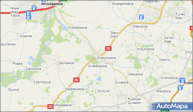 mapa Gniechowice, Gniechowice na mapie Targeo