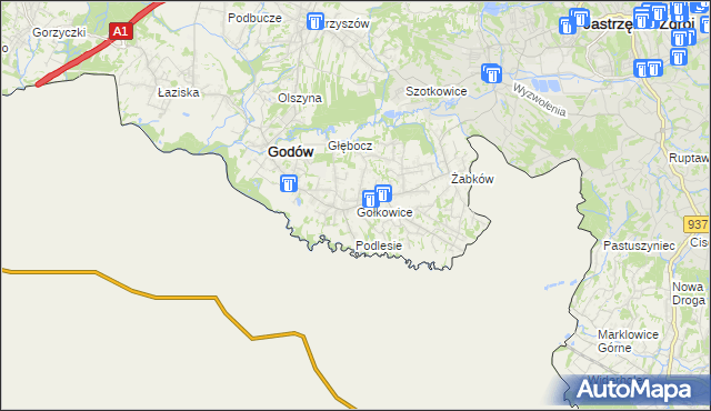 mapa Gołkowice gmina Godów, Gołkowice gmina Godów na mapie Targeo