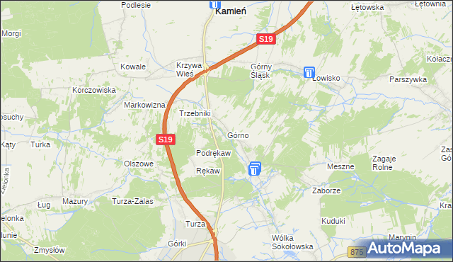 mapa Górno gmina Sokołów Małopolski, Górno gmina Sokołów Małopolski na mapie Targeo