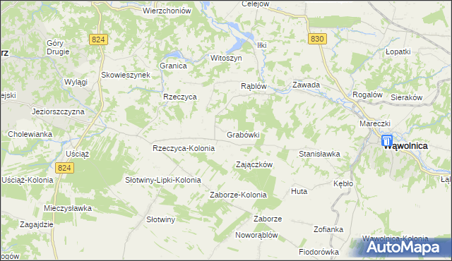 mapa Grabówki gmina Wąwolnica, Grabówki gmina Wąwolnica na mapie Targeo