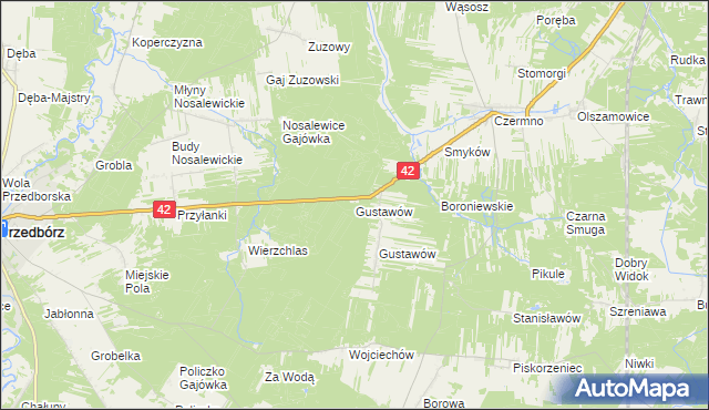 mapa Gustawów gmina Przedbórz, Gustawów gmina Przedbórz na mapie Targeo
