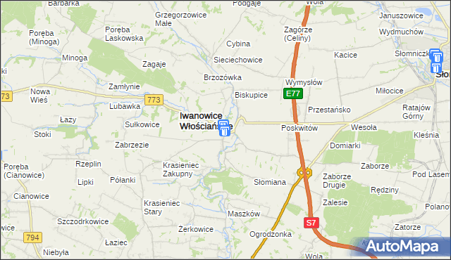 mapa Iwanowice Dworskie, Iwanowice Dworskie na mapie Targeo