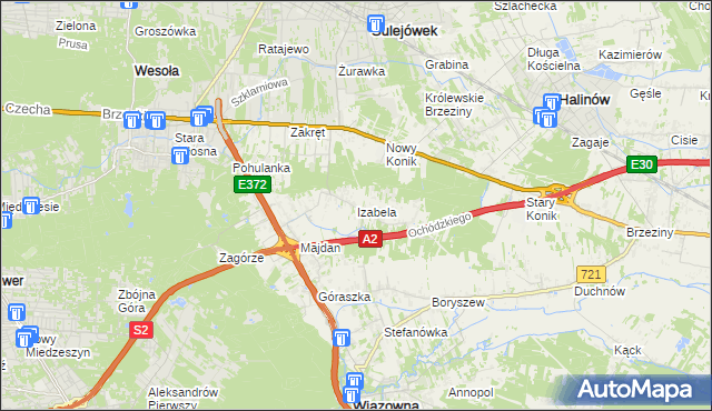 mapa Izabela gmina Wiązowna, Izabela gmina Wiązowna na mapie Targeo