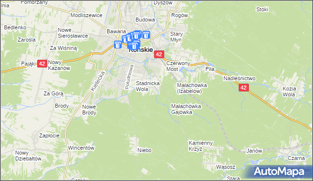 mapa Izabelów gmina Końskie, Izabelów gmina Końskie na mapie Targeo