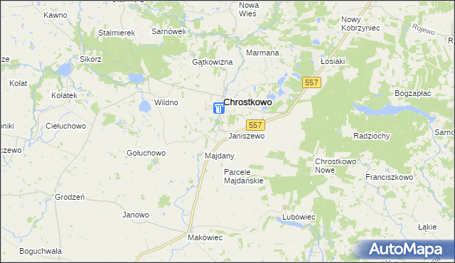 mapa Janiszewo gmina Chrostkowo, Janiszewo gmina Chrostkowo na mapie Targeo