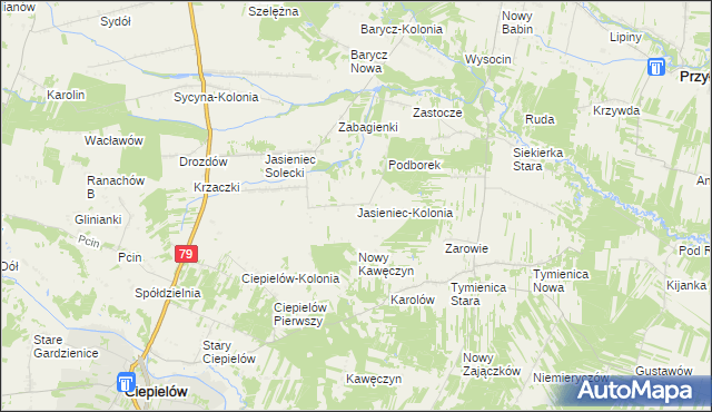 mapa Jasieniec-Kolonia, Jasieniec-Kolonia na mapie Targeo