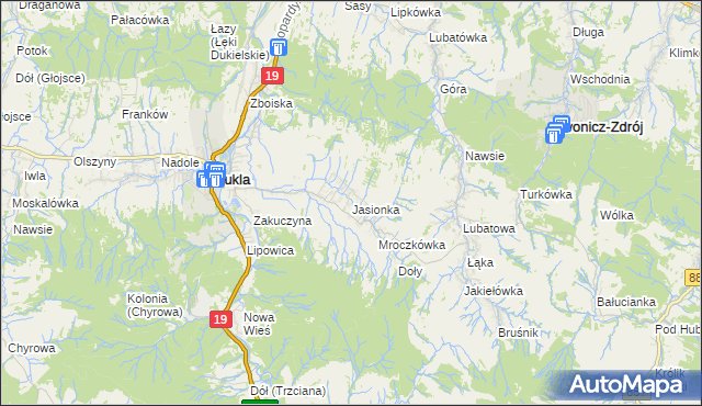 mapa Jasionka gmina Dukla, Jasionka gmina Dukla na mapie Targeo