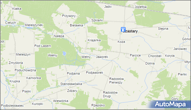 mapa Jaworek gmina Czastary, Jaworek gmina Czastary na mapie Targeo