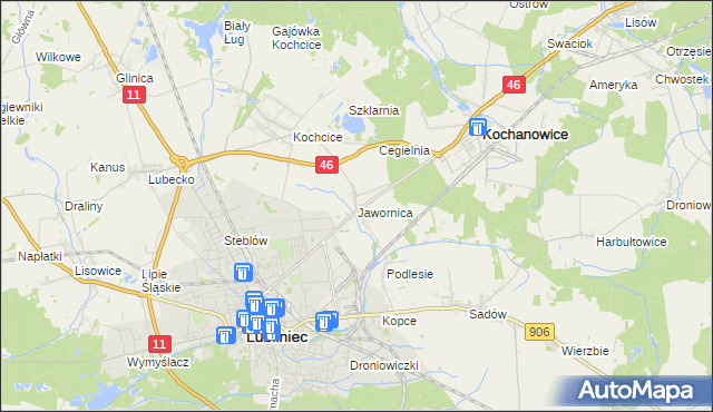 mapa Jawornica gmina Kochanowice, Jawornica gmina Kochanowice na mapie Targeo